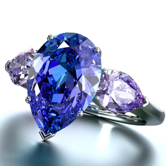 🎀925 Royal Blue Sapphire & Amethyst Ring - Picture 7 of 7